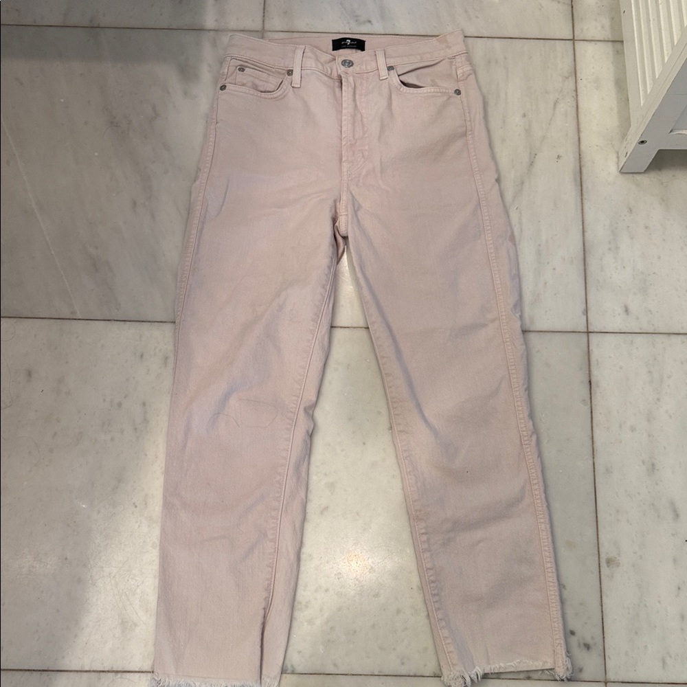 7 For All Mankind Women's Light Pink Straight crop distressed hem